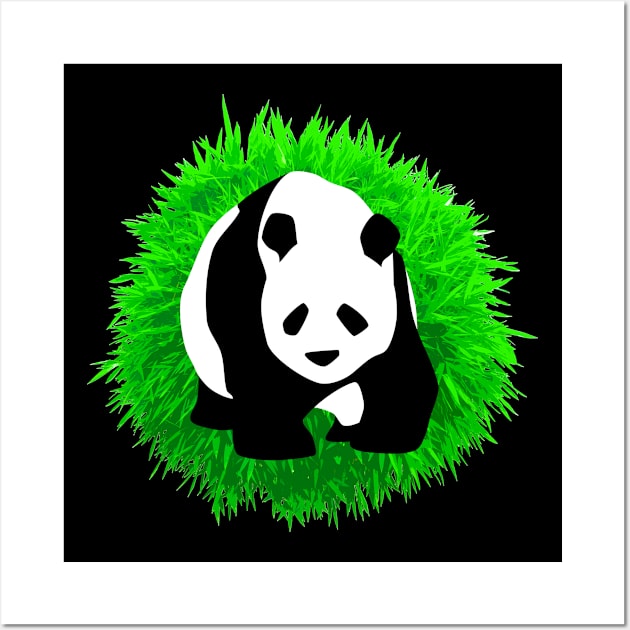 🐼 Cute Panda Illustration, Posed in front of a Bamboo Tree Wall Art by Pixoplanet